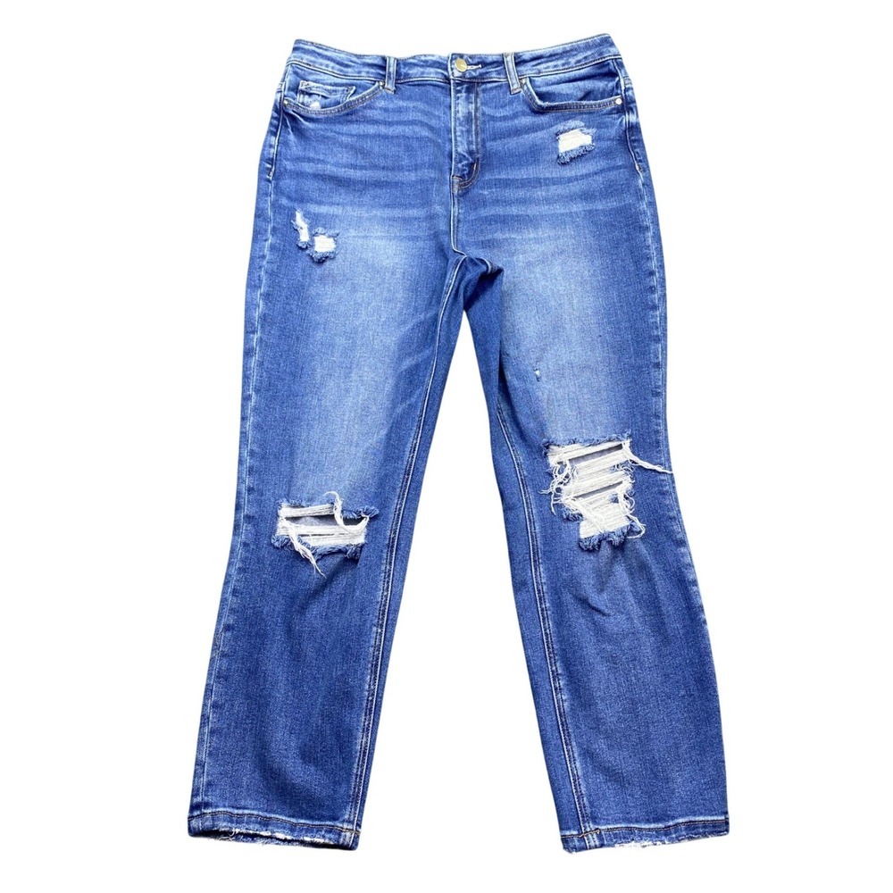 Mica Denim Womens 30 High Rise Straight Leg Distressed Ripped Jeans Blue